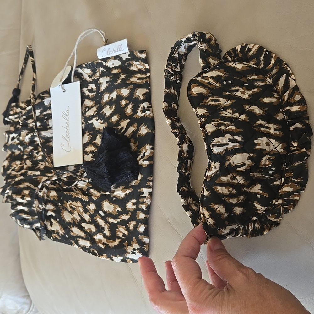 NWT Cleobella Eye Mask Sleep Handmade Printed Satin Neutral Artisan Upcycled